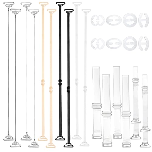 Tyqour 24 Stück Durchsichtige BH Träger, Unsichtbare Klare BH Träger Transparente Ersatz BH Schultergurte 8 Transparente BH-Träger-Clips + 16 BH-Träger, rutschfeste Schnalle BH Zubehör für Damen Bra von Tyqour