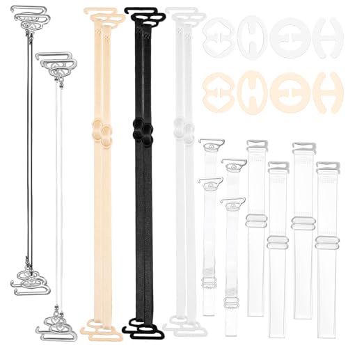 Tyqour 24 Stück Durchsichtige BH Träger Verstellbare Unsichtbare Klare BH-Träger Transparente Ersatz BH Schultergurte 8 BH-Träger-Clips+16 BH-Träger,rutschfeste Schnalle BhZubehör für Damen Bra von Tyqour