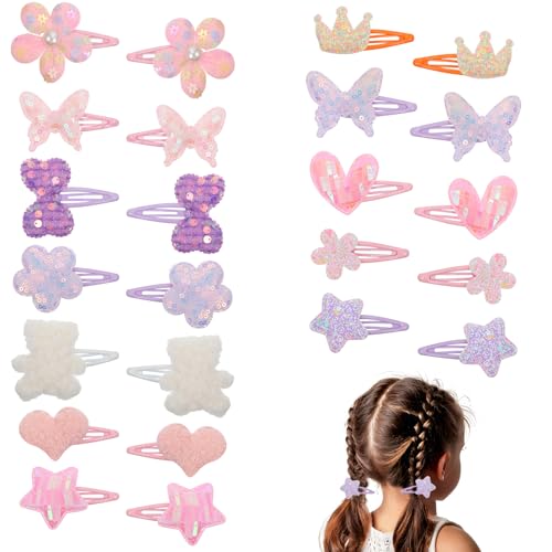 Tyqour 24 Stück Glitzer Haarspangen Mädchen Krone Stern Herz Schmetterling Haarspangen Glitzer Haarklammern Mädchen Süße Haarschmuck Kinder Haarclips Haarstyling Hair Accessoires für Kinder Damen von Tyqour