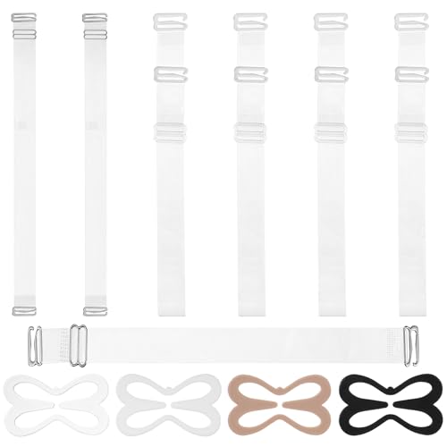 Tyqour 3 Paar Durchsichtige BH Träger+4 Stück BH-Träger Clips Unsichtbare Klare BH-Träger Transparente Ersatz BH Schultergurte rutschfeste Schnalle BH-Zubehör für Fitnesssport Frauen Trägerlose BHS von Tyqour