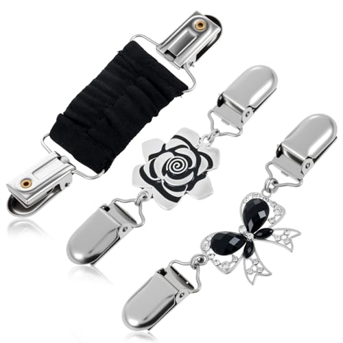 Tyqour 3 Stück Vintage Pullover Clips Frau Legierung Cardigan Clips Silber Kleid Cinch Clip für Kleider&hosen, Legierung Strickjacken Clip für Kleider, Strickjacken, Hemden,Tücher,Elegante Jacke von Tyqour