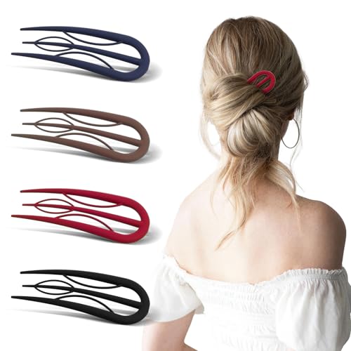 Tyqour 4Stück Acryl U-Förmige Haarnadeln Französische Haargabel French Hair Pin Groß French Twist Hair Pin Französische Haarspangen Große Haarnadel Vintage Hairpin Clip für Frauen Mädchen Haarschmuck von Tyqour