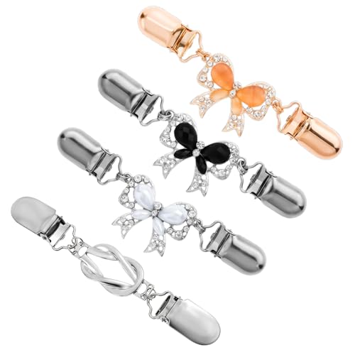 Tyqour 4 Stück Cardigan Clips Silber Kleid Cinch Clip Vintage Pullover Clips Frau Schal-Schnalle aus Zinklegierung Blusen-Clips Broschen für Kleidung Kleider-Clips Strickjacke-Clips für Damen Mädchen von Tyqour