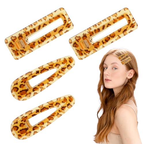Tyqour 4 Stück Haarspangen Damen Dünnes Haar Klassische Rutschfest Haarspange Große Flache Haarklammern, 2 Größen Haarclips Damen in Schildpatt-Optik Vintage Haarnadel für Alle Haartypen von Tyqour