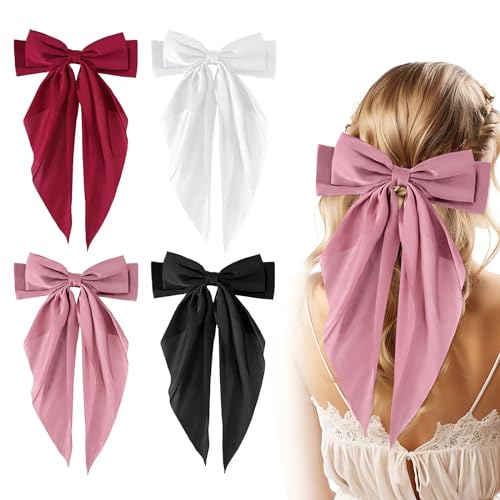Tyqour 4 Stück Große Haarschleifen Mädchen Damen Haarschleife Französische Satin Schleife Haarspange mit Schleife Haarspangen Hair Bows für Mädchen Frauen Schwarz Weiß Rot von Tyqour