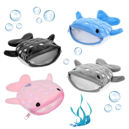 Tyqour 4 Stück Shark Coin Purse Mini Cartoon Münzbeutel Kleiner Geldbeutel Kinder Mini Münzbörsen für Damen Mädchen süßer münzbörse Reißverschluss Lustig Klein Geldbörse von Tyqour