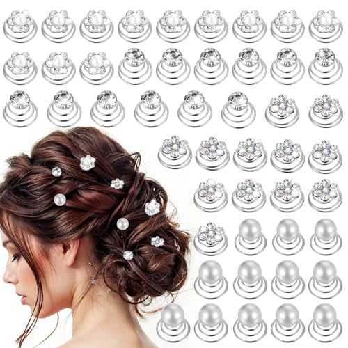 Tyqour 48 Stück Spirale Haarnadeln Kristall Curlies Haarspiralen Braut-Haarnadeln Strass Wirbel Haarnadeln Hochzeit Perlen Spiralhaarnadeln Braut Haarschmuck für Frauen Mädchen,Hochzeit Brautparty von Tyqour