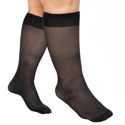 Tyqour 6 Paare Damen Kniestrümpfe 15 Den Breathable Nylon Kniestrümpfe für Damen Große Größen Transparent Nylonstrümpfe Feinkniestrümpfe Atmungsaktiv Komfortbund Schwarz und Hautfarben von Tyqour