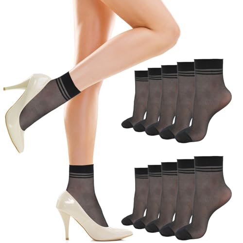 Tyqour 6 Paare Damen Söckchen Seidenfein Socken Transparente Nylon Feinsöckchen Schwarz Nylon Socken Damen, 20 DEN Feinstrumpfsöckchen Dünn Nylonstrümpfe Dame von Tyqour
