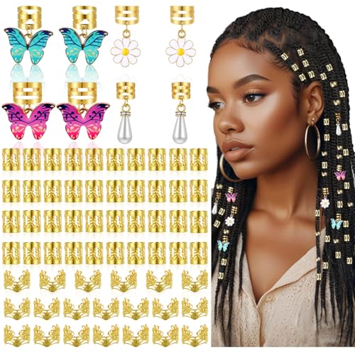 Tyqour 68 Stück Haarschmuck Gold Dreadlocks Schmuck, Goldener Pirat Haarschmuck für Zöpfe Haarringe, Loc Schmuck Haar Haarspiralen, Verstellbar Cuffs Haar Dreadlock Zubehör für Damen Mädchen von Tyqour