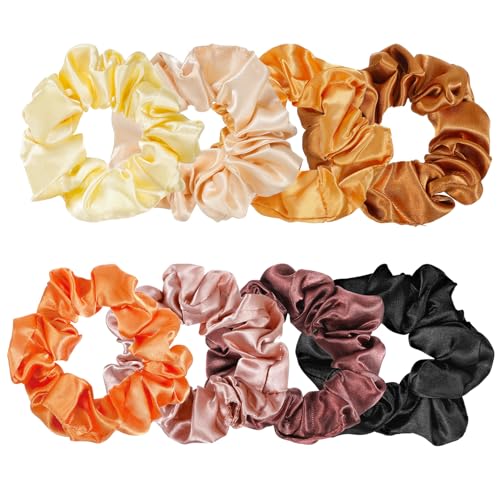 Tyqour 8 Stück Haargummis Seide Elastisch Seiden Scrunchies Groß Weiche Satin Haargummi Damen Scrunchies Neon Seide Haarringe mit Gummiband, Weich Neon Haargummis für Damen und Mädchen von Tyqour