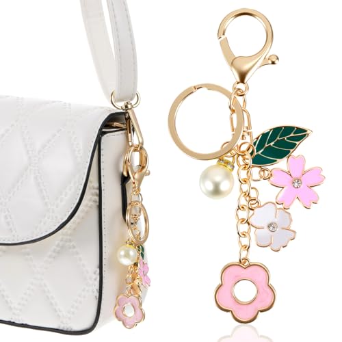Tyqour Blume Schlüsselanhänger Aesthetic für Mädchen Damen Blume Taschenanhänger Süße Cute Bag Charms Keychain Tasche Anhänger Geburtstagsgeschenk Kleine Geschenke Beste Freundin Kollegen Erzieherin von Tyqour
