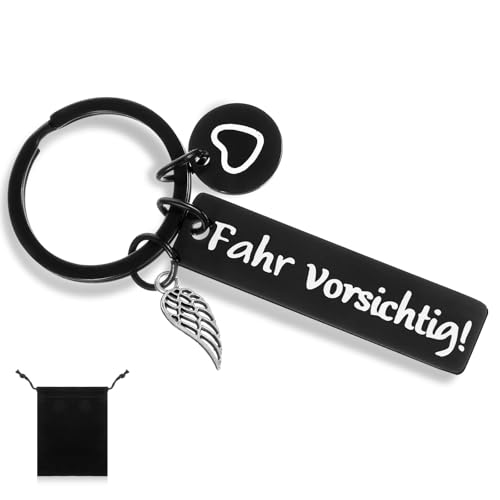 Tyqour Fahr Vorsichtig Schlüsselanhänger Auto Schutzengel Glücksbringer Schlüsselanhänger Edelstahl Führerschein Bestanden Geschenk Führerscheinprüfung für Männer Frauen Ihn Freund Ehemann Vater Papa von Tyqour