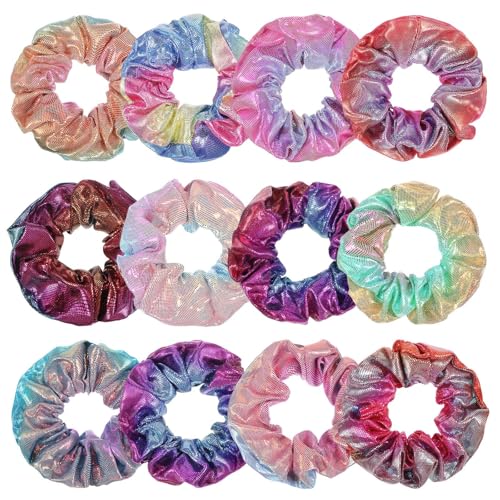 Tyqour Große Haargummis Glänzende Metallische Haargummis Scrunchies Regenbogen Meerjungfrau-Haargummi Haar Scrunchies Bobbles Bunt Pferdeschwanz Halter für Frauen Damen Mädchen Haarschmuck von Tyqour