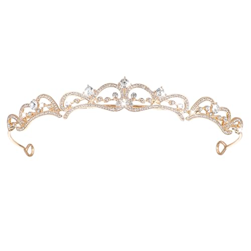 Tyqour Hochzeit Braut Kristall Tiara Diadem Kristall Krone Tiara Mädchen Damen Diadem Gold Braut Haarschmuck Prinzessin Kron Hochzeit Königin Krone Dekoration für Geburtstag Kostüm Abschlussball Party von Tyqour