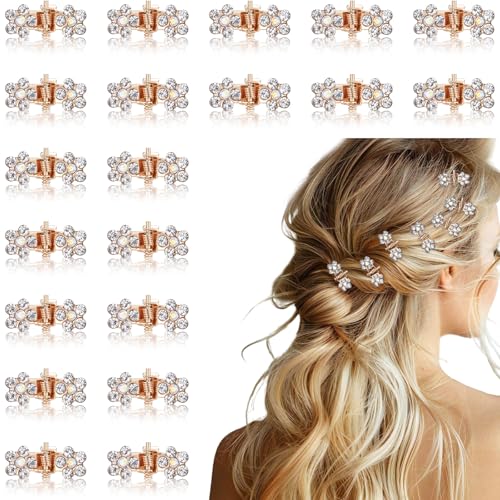 Tyqour 20 Stück Strass Haarklammern Blumen Spangen Mini Gold Haarspangen Damen Mädchen mit Strass Haarklammern Elegant Blume Haarclips Metall Haarnadeln für Mädchen, Hochzeit Party Abschlussball von Tyqour