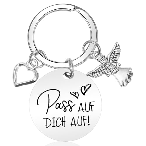 Tyqour Schutzengel Schlüsselanhänger Pass auf dich auf, Herz Glücksbringer Auto Schlüsselanhänger Schutzengel personalisiert Schlüssel Geschenk für Beste Freundin Papa Mama Tochter Geburtstag von Tyqour