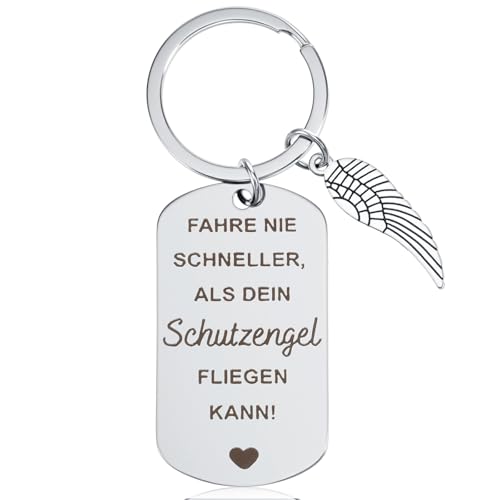 Tyqour Schlüsselanhänger Fahr Vorsichtig Auto Schutzengel Glücksbringer Schlüsselanhänger Edelstahl Partner Geschenk Führerschein Bestanden Führerscheinprüfung für Männer Freund Ihn Ehemann Papa Vater von Tyqour