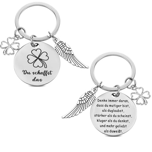 Tyqour Schlüsselanhänger Glücksbringer Mutmacher Geschenk Viel Glück Motivationsgeschenke Doppelseitiger Kleeblatt Prüfung Glücksbringer Schulanfang Abitur Aufmunterung Geschenke für Freundin Frauen von Tyqour