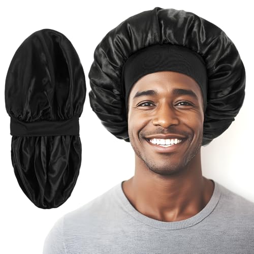 Tyqour Seidenhaube zum Schlafen Nacht Schlafmütze Satin Bonnet Doppelschicht Weiche Silk Bonnet Sleep Cap Verstellbare Schlafhaube aus Seide Schlafkappe mit Gummizug für Damen Herren Kinder von Tyqour