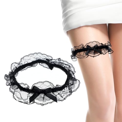 Tyqour Spitzen Strumpfband Schwarz Spitze Schwarze Spitzenstrumpfbänder Hochzeit Strumpfbänder für die Braut Brautschmuck Black Wedding Garters for Bride von Tyqour