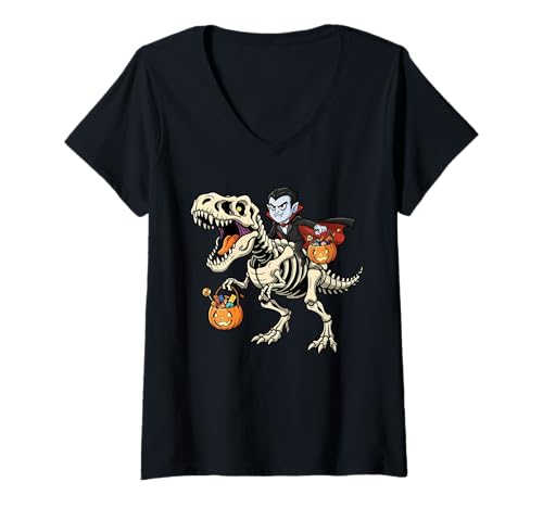 Damen Vampir Reiten Skelett T-Rex Lustiger Halloween Dinosaurier T-Shirt mit V-Ausschnitt Damen Vampir Reiten Skelett T-Rex Lustiger Halloween Dinosaurier T-Shirt mit V-Ausschnitt von Tyrannosaurus Rex Halloween Merch