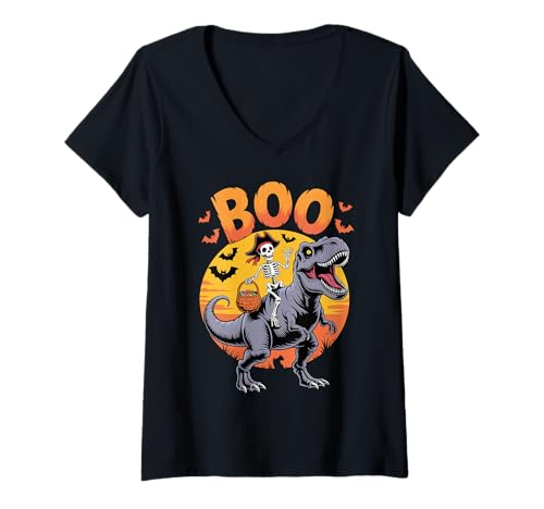 Damen Gruseliges Tyrannosaurus Rex Kostüm auf Boo T-Rex Halloween T-Shirt mit V-Ausschnitt Damen Gruseliges Tyrannosaurus Rex Kostüm auf Boo T-Rex Halloween T-Shirt mit V-Ausschnitt von Tyrannosaurus Rex Halloween T-Rex kids, women, men