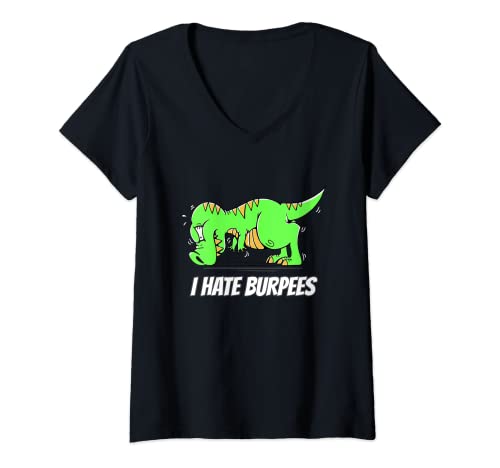 Damen I hate Burpees Fitness Übungen Dino Burpees T-Shirt mit V-Ausschnitt von Tyrannosaurus Rex Sprüche für Body Weight Workout