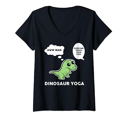 Damen T-Rex Dinosaurier Yoga Lustig Tyrannosaurus Rex Yoga Grafik T-Shirt mit V-Ausschnitt von Tyrannosaurus Rex Yoga Gifts