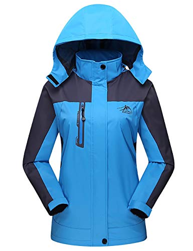 Tyraptor Damen Outdoorjacke Funktionsjacke mit Abnehmbarer Kapuze Wasserabweisend Winddicht Atmungsaktiv Wanderjacke Trekkingjacke Blau 2XL von Tyraptor