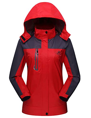 Tyraptor Damen Outdoorjacke Funktionsjacke mit Abnehmbarer Kapuze Wasserabweisend Winddicht Atmungsaktiv Wanderjacke Trekkingjacke Rot 4XL von Tyraptor