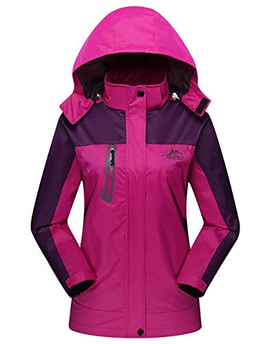 Tyraptor Damen Outdoorjacke Funktionsjacke mit Abnehmbarer Kapuze Wasserabweisend Winddicht Atmungsaktiv Wanderjacke Trekkingjacke Violett 3XL von Tyraptor