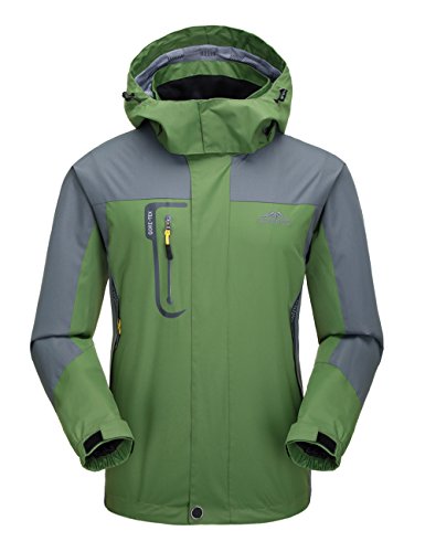 Tyraptor Herren Funktionsjacke Wasserdicht/Winddicht/Atmungsaktiv Outdoor Jacke Übergangsjacke mit abnehmbrer Kapuze Grün von Tyraptor