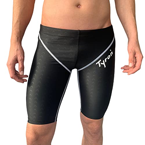 Tyron Speed Line Jammer (schwarz/weiße Naht - XS) | | Badehose für Herren & Jungen | Schwimm Training und Wettkampf | Jammer | Tight | knielange Sc von Tyron
