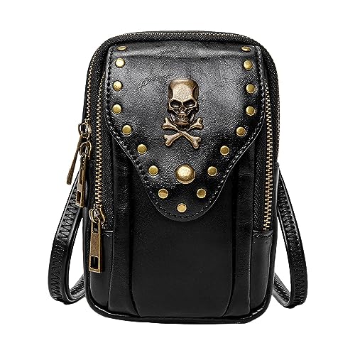 Tytlyworth Ghost Face Umhängetasche - Damen Umhängetasche Totenkopf Nietentür Externe Handytasche - Kleine PU-Umhängetaschen, keine Falten, schwarz, Gothic-Handy-Handtaschen, Geldbörse, Geldbörse von Tytlyworth