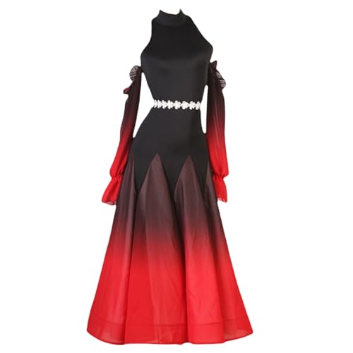 Tytyozay Gesellschaftstanzkleider Für Damen, Farbverlauf-Farben Großer Swing-Rock Tanzkleidung Trägerlos Walzer Tango Übungskleider Performance-Wettkampfkleider,Black + red,XXL von Tytyozay