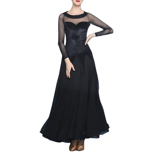 Tytyozay Gesellschaftstanzkleider Für Damen, Große Swing-Lange Professionelle Tanz-Outfits Walzer Tango Übungskleider Performance-Wettkampfkleider,Schwarz,XXL von Tytyozay