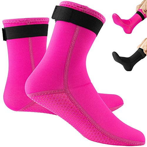 Tyuodna 3mm Neoprensocken,rutschfeste Tauchsocken für Erwachsene Damen Herren,Dicke Schwimmsocken,wasserdichte Socken zum Schnorcheln,Schwimmen,Surfen,Segeln,Kajakfahren Wassersport(Rosa,XS-S) von Tyuodna