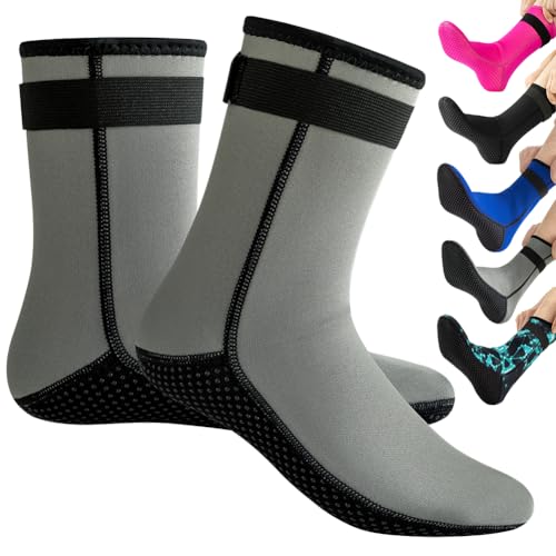 Tyuodna 3mm Neoprensocken,Rutschfeste Tauchsocken für Erwachsene Damen Herren,Wasserdichte Dicke Schwimmsocken,zum Schnorcheln,Schwimmen(Grau,M-L) von Tyuodna
