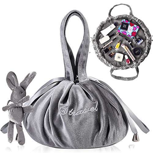 Tyuodna Kosmetiktasche Damen,Kosmetikbeutel mit Kordelzug,Make Up Tasche,Portable Lazy Bag,Kosmetiktasche Groß,Schminktasche Organizer (Grau) von Tyuodna