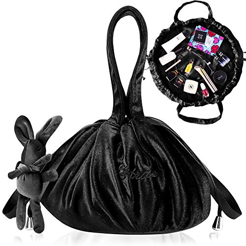 Tyuodna Kosmetiktasche Damen,Kosmetikbeutel mit Kordelzug,Make Up Tasche,Portable Lazy Bag,Kosmetiktasche Groß,Schminktasche Organizer (Schwarz) von Tyuodna