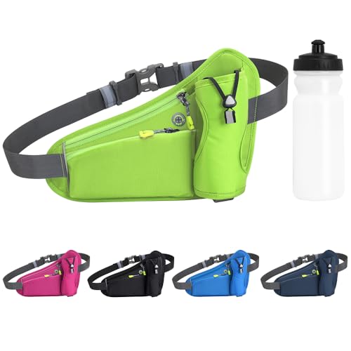 Tyuodna Laufgürtel Handy,Gürteltasche mit Flaschenhalter,Running Belt,Bauchtasche für Trinkflasche,Verstellbar Hüfttasche Damen und Herren,Trinkgürtel für Jogging (Grün+600ml Wasserflasche) von Tyuodna