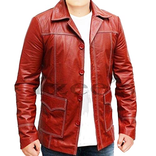 Tzee's Tyler Durden Lederjacke - Fight Club Jacke für Herren - Tyler Durden Fight Club Rote Kunstlederjacke, Rot/Ausflug, einfarbig (Getaway Solids), L von Tzee's