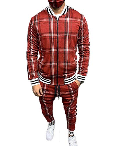 U/N Karierter Anzug Basketball Trainingsanzüge für Männer,Zip Up Gerippte Manschette und Saum Sweatshirt Anzug Outwear von U/N