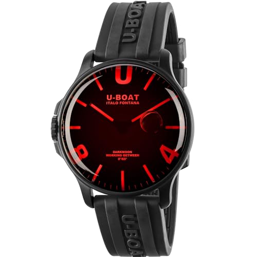 U-Boat Darkmoon 44 Red Sapphire IP Black Analog Quarz Armbanduhr - Edition 2021 8466/B, Riemen von U-Boat