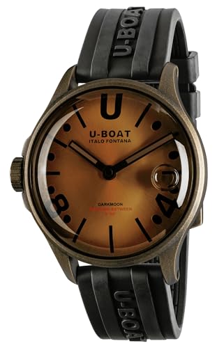 U-Boat Darkmoon 44mm br Black Vintage Herren Uhr analog Schweizer Quarzwerk mit Kautschuk Armband 9546 von U-Boat