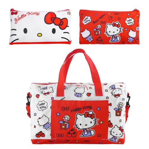 Reisetasche mit Cartoon-Kitty-Motiv, groß, 55,9 x 25,4 x 17,8 cm, faltbar, Wochenendtasche, Übernachtungstasche, Handgepäck, Sporttasche, Turnbeutel für Damen, Pink-c, Cartoon von U-CHYTY