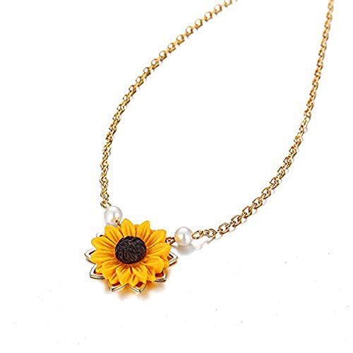 1 x Frauen Halskette Schmuck Gold Sonnenblume Anhänger Lange Kette Halskette Halsband Choker Halskette Schmuck Liebe Geschenk Kreative und Exquisite Verarbeitung von U-K