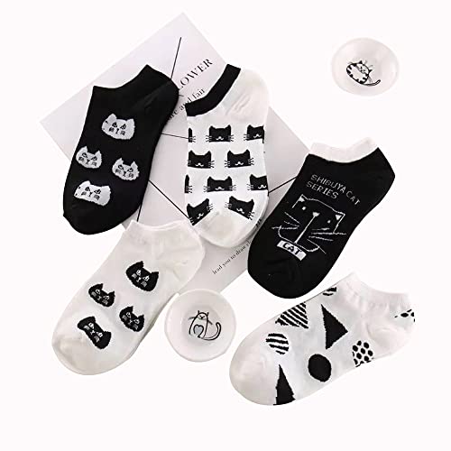 1 Paar Damen Cartoon-Socken in Schwarz und Weiß, Katze, Baumwolle, Bootssocken im Frühling und Sommer, zufällige Farbauswahl, hervorragende Qualität und kreativ von U-K