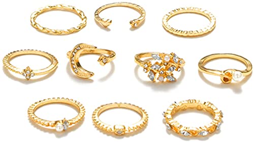 Goldenes Fingerknöchel-Ring-Set für Damen, 10 Stück, Trendige einfache Ringe, vergoldete Gelenk-Fingerringe, aussagekräftige, stapelbare RingeNützlich und praktisch von U-K